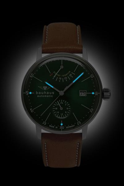 Bauhaus Herrenuhr Automatik mit Gangreserveanzeige und Lederarmband